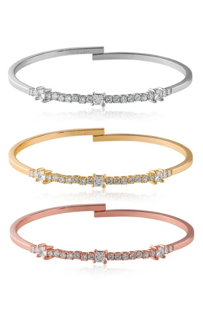 Cz By Kenneth Jay Lane Set Of 3 Tri-tone Cubic Zirconia Bangle Bracelets In Clear/ Gold/ Silver/ Rose Gold