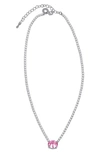 Cz By Kenneth Jay Lane Oval Cubic Zirconia Pendant Tennis Necklace In Pink/ Silver