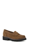 White Mountain Footwear Gunner Lug Sole Platform Loafer In Mid Brown/ Suede