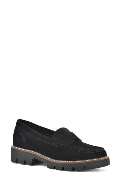 White Mountain Footwear Gunner Lug Sole Platform Loafer In Black/ Suede