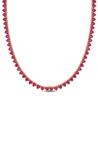 Delmar Heart Cut Lab Created Ruby Tennis Necklace In Red