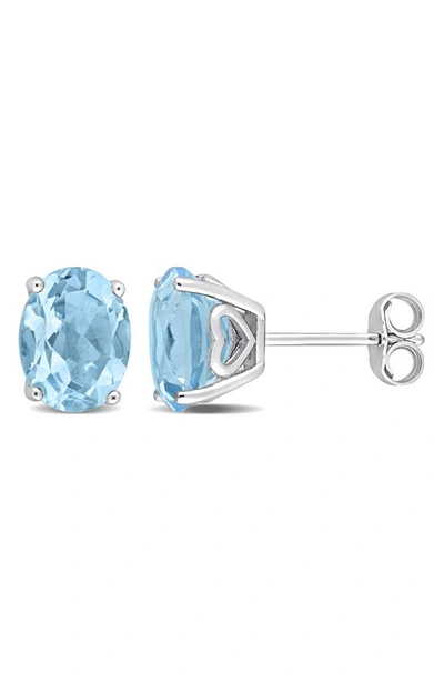 Delmar Sterling Silver Lab-created Sky Blue Topaz Oval Stud Earrings