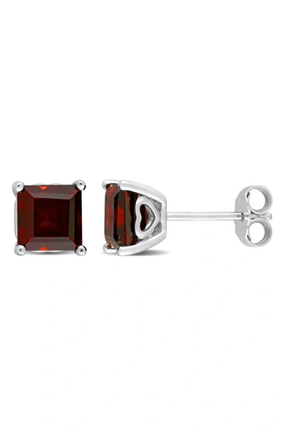 Delmar Princess Cut Garnet Stud Earrings In Red