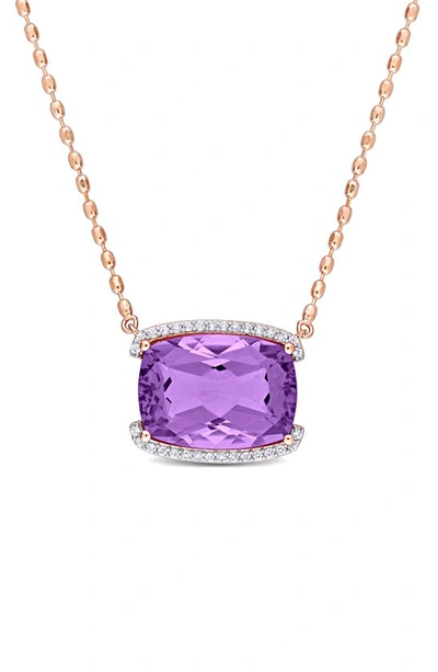 Delmar Cushion Cut Rose De France Amethyst & White Topaz Necklace In Purple