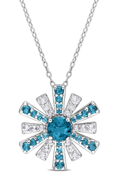 Delmar Sterling Silver London Blue Topaz & White Topaz Sunburst Pendant Necklace