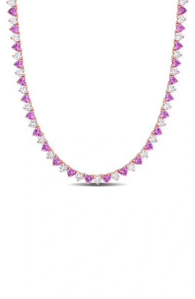 Delmar Heart Cut Lab Created Pink Sapphire & White Sapphire Tennis Necklace