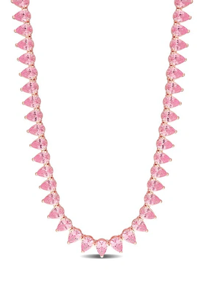 Delmar Pear Cut Lab Created Pink Sapphire Tennis Necklace