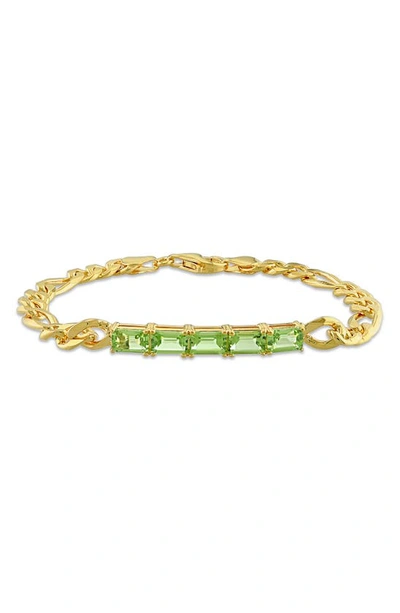 Delmar Baguette Peridot Figaro Chain Bracelet In Green