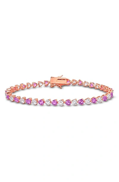 Delmar Heart Cut Lab Created Pink Sapphire & White Sapphire Tennis Bracelet