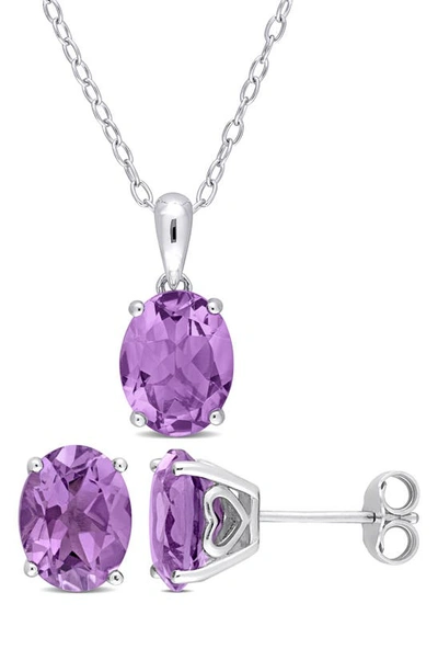 Delmar Oval Cut Amethyst Pendant Necklace & Stud Earrings Set In Purple