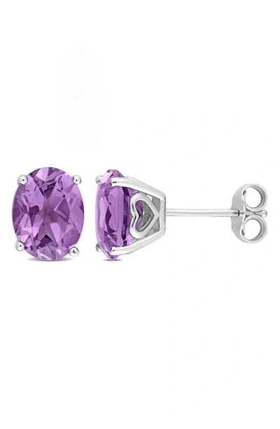 Delmar Sterling Silver Lab-created Amethyst Oval Stud Earrings In Purple