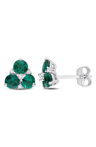 Delmar Sterling Silver Lab Created Emerald & Lab Created White Sapphire Stud Earrings In Green