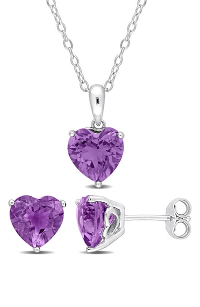 Delmar Heart Cut Amethyst Pendant Necklace & Stud Earrings Set In Purple