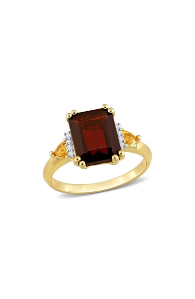 Delmar 18k Gold Plated Sterling Silver Garnet, Citrine & Diamond Ring In Red