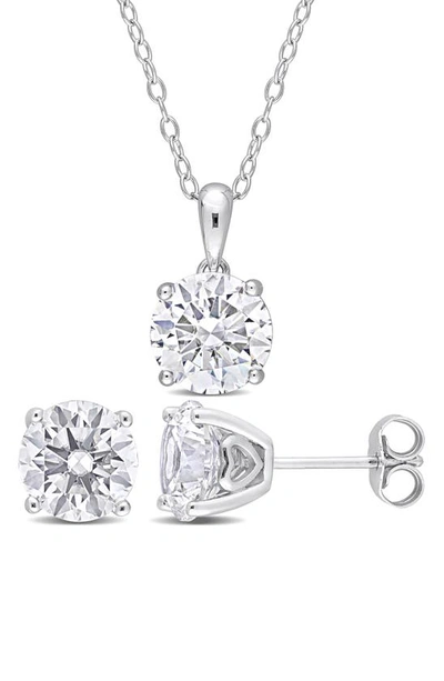 Delmar Sterling Silver Round Lab Created White Sapphire Stud Earrings & Necklace Set