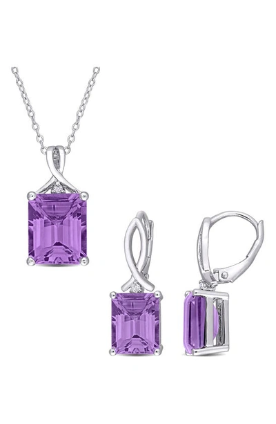 Delmar Amethyst & White Topaz Pendant Necklace & Drop Earrings Set In Purple