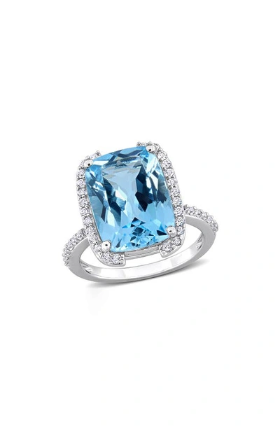 Delmar Sterling Silver Cushion Cut Sky Blue Topaz & White Topaz Ring