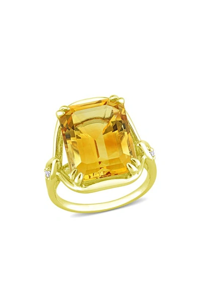 Delmar Open Shank Emerald Cut Citrine & Whtie Topaz Ring In Yellow