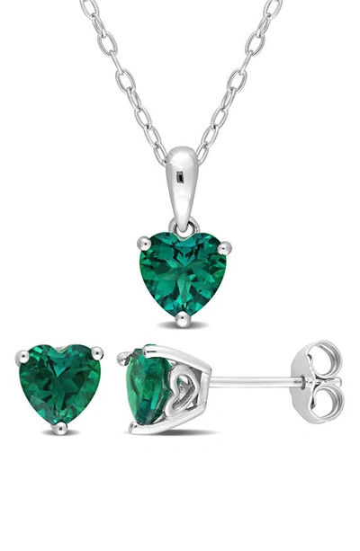 Delmar Heart Cut Lab Created Emerald Pendant Necklace & Stud Earrings In Green