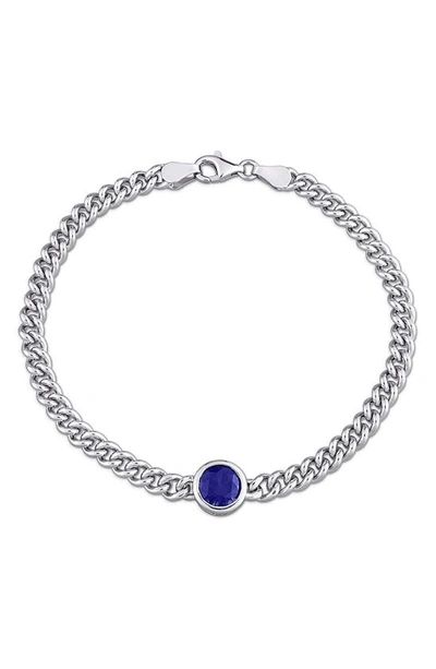 Delmar Sterling Silver Lab Created Blue Sapphire Curb Chain Bracelet