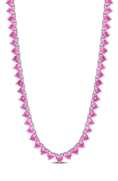 Delmar Heart Cut Lab Created Pink Sapphire Tennis Necklace