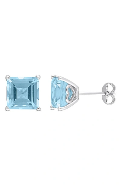 Delmar Square Cut Sky Blue Topaz Stud Earrings