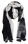 Saachi Floral Reversible Scarf In Black/white/grey