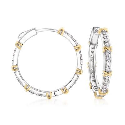 Ross-simons Cz Hoop Earrings In Sterling Silver With 18kt Gold Over Sterling In White