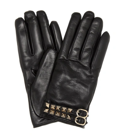 Valentino Garavani Leather Gloves In Black