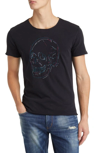 John Varvatos Embroidered Skull Raw Edge T-shirt In Black
