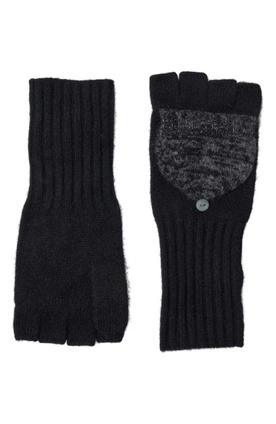 Stewart Of Scotland Cashmere Two-tone Knit Gloves In Black/ Grey