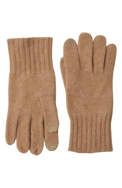 Stewart Of Scotland Cashmere Rib Knit Gloves In Camel