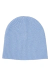 Stewart Of Scotland Cashmere Double Layer Rib Knit Beanie In Light Blue