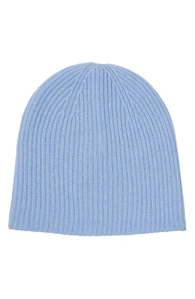 Stewart Of Scotland Cashmere Double Layer Rib Knit Beanie In Light Blue