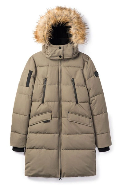 Noize Addie Quilted Faux Fur Trim Hooded Parka In Wasabi