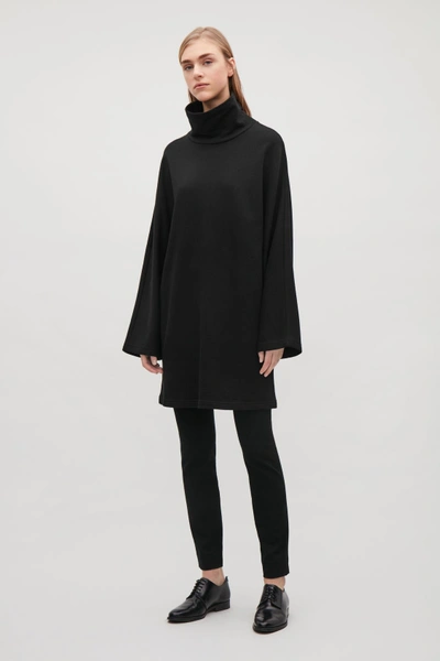 Cos High-neck Dress With Wide Sleeves In Black