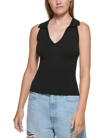 Dkny Jeans Womens V-neck Polo Tank Top Sweater In Black