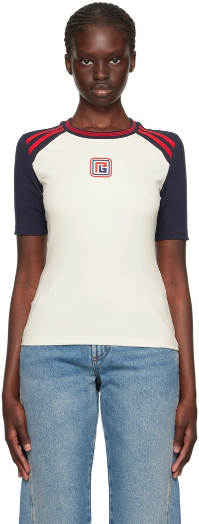 Balmain Off-white Retro Pb T-shirt In Gou Crème/marine/rou