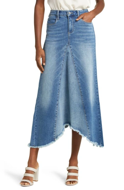 Wash Lab Denim Selma Pieced Asymmetric Denim Maxi Skirt In Spark Blue