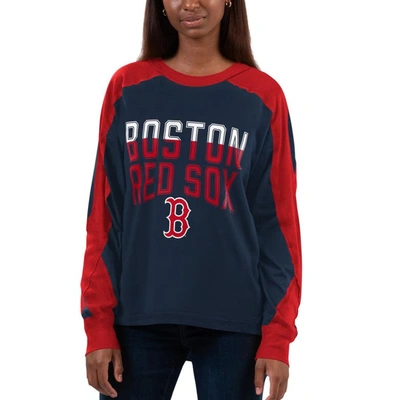 G-iii 4her By Carl Banks Women's  Navy, Red Boston Red Sox Smash Raglan Long Sleeve T-shirt In Navy,red