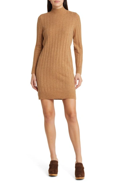 Madewell Bodhi Long Sleeve Wool Blend Rib Sweater Dress In Heather Caramel