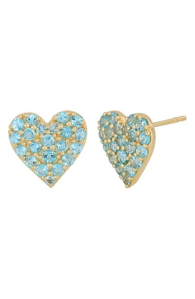 Bony Levy 14k Gold Blue Topaz Heart Stud Earrings In 14k Yellow Gold