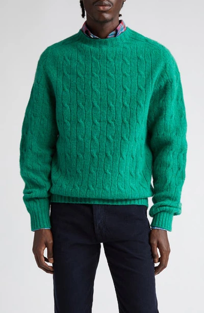 Drake's Shetland Cable Knit Wool Crewneck Jumper In Pixie