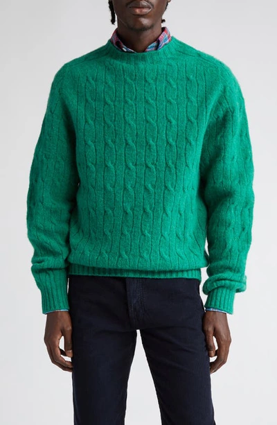 Drake's Shetland Cable Knit Wool Crewneck Sweater In Pixie