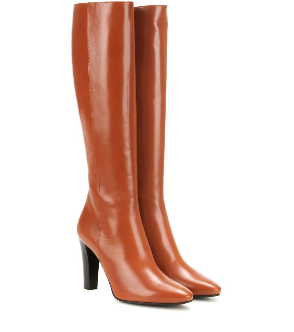 Saint Laurent Lily 95 Leather Knee-high Boots In Sieea | ModeSens