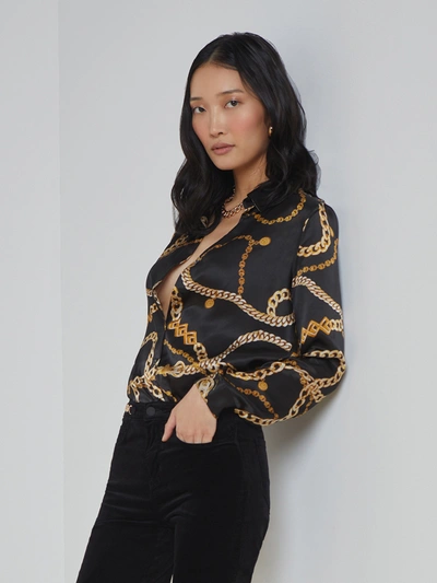 L Agence Tyler Blouse In Black/gold Large Classic Chain