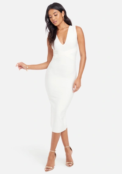 Bebe Bandage Midi Dress In Egret