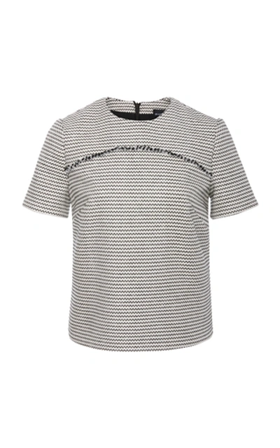 Brandon Maxwell Tweed Fringe T-shirt In Black/white