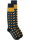 Marni Checked Silk-blend Socks In Blue