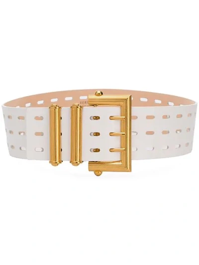 Versace Wide Square Buckle Belt  In White
